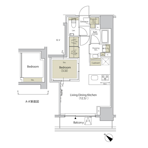 ザ・パークハビオ江古田(1LDK[F2-type]：41.30㎡)の間取り画像