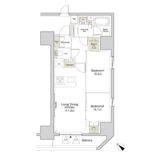 ザ・パークハビオ江古田(2LDK[G2-type]：50.74㎡)の間取り画像