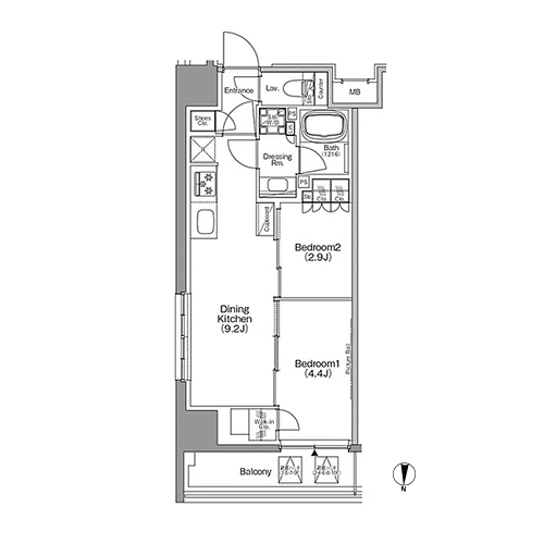 ザ・パークハビオ本所吾妻橋(2DK[B-type]：39.88㎡)の間取り画像