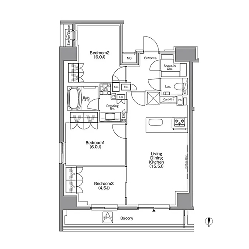 ザ・パークハビオ本所吾妻橋(3LDK[D-type]：74.10㎡)の間取り画像