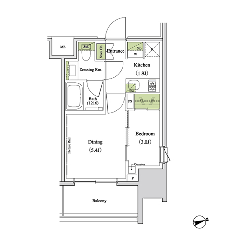 ザ・パークハビオ北千住(1DK[A1-type]：25.85㎡)の間取り画像