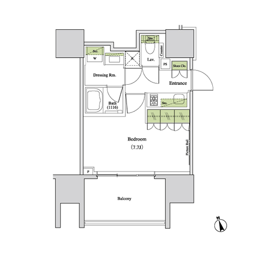ザ・パークハビオ北千住(1K[C-type]：27.54㎡)の間取り画像