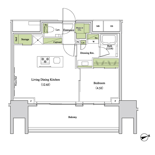 ザ・パークハビオ北千住(1LDK[H-type]：40.79㎡)の間取り画像