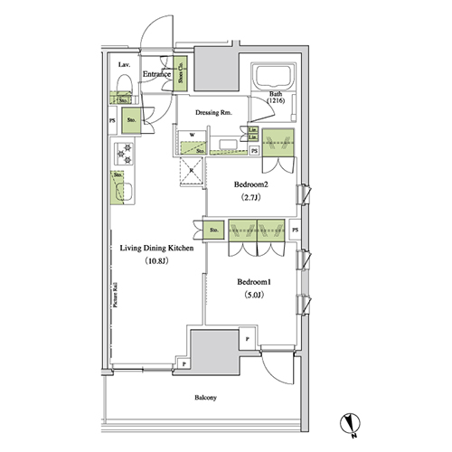 ザ・パークハビオ北千住(2LDK[J2-type]：44.93㎡)の間取り画像