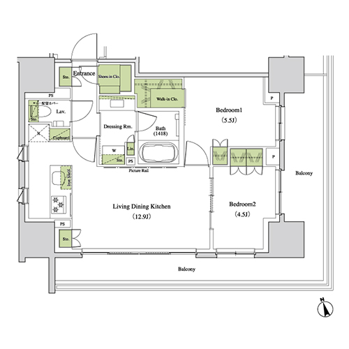 ザ・パークハビオ北千住(2LDK[L-type]：56.53㎡)の間取り画像