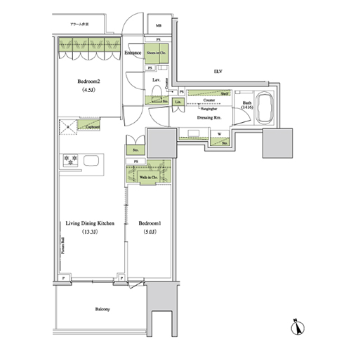 ザ・パークハビオ北千住(2LDK[N1-type]：57.84㎡)の間取り画像