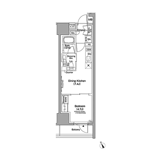ザ・パークハビオ日本橋茅場町(1DK[B-type]：30.96㎡)の間取り画像
