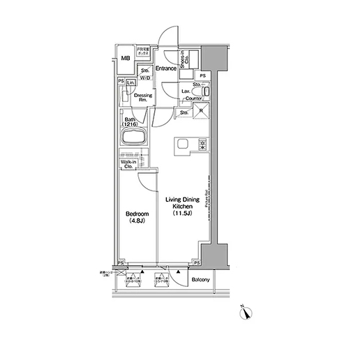 ザ・パークハビオ日本橋茅場町(1LDK[G-type]：40.04㎡)の間取り画像