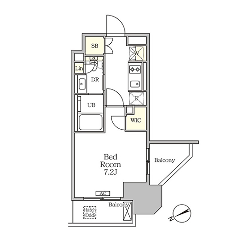 ザ・パークハビオ大森山王(1K[B-type]：25.48㎡)の間取り画像