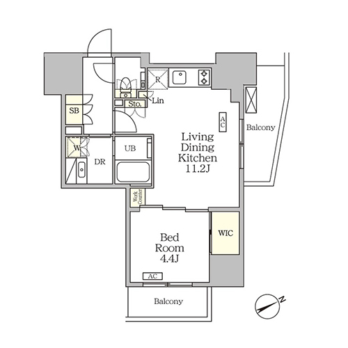 ザ・パークハビオ大森山王(1LDK[I-type]：40.24㎡)の間取り画像