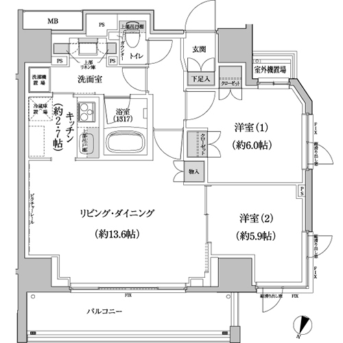 間取図（60Fタイプ・13階）