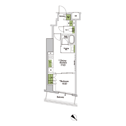 ザ・パークハビオSOHO市谷左内町(1DK[D-type]：30.37㎡)の間取り画像