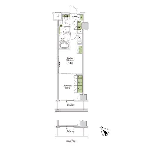 ザ・パークハビオSOHO市谷左内町(1DK[G1-type]：31.34㎡)の間取り画像