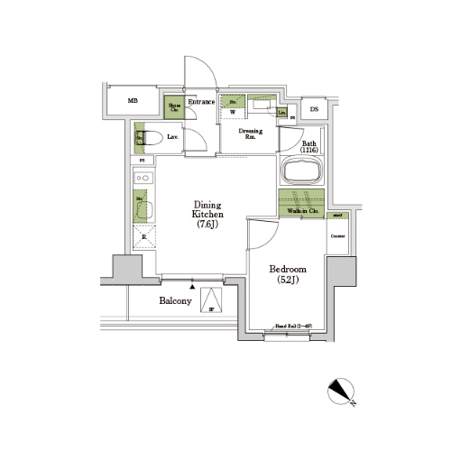 ザ・パークハビオSOHO市谷左内町(1DK[H-type]：31.74㎡)の間取り画像