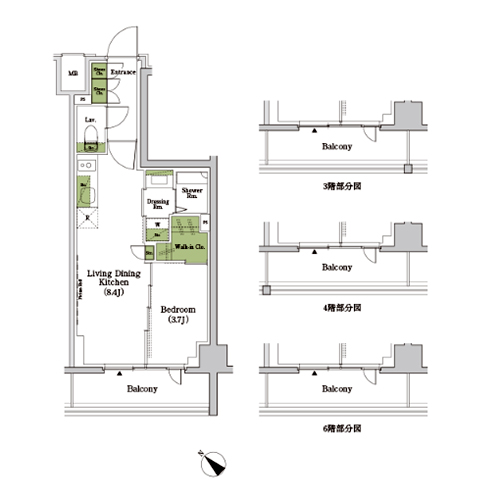 ザ・パークハビオSOHO市谷左内町(1LDK[C-type]：30.18㎡)の間取り画像