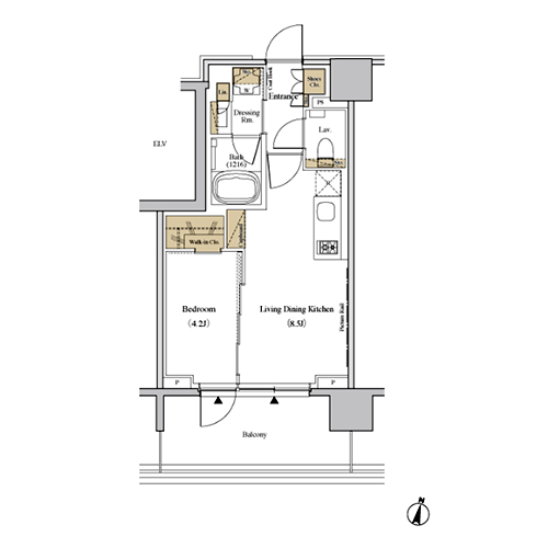 ザ・パークハビオ代々木(1LDK[C2-type]：33.11㎡)の間取り画像