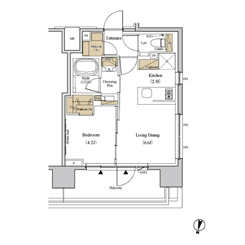 ザ・パークハビオ代々木(1LDK[D-type]：33.26㎡)の間取り画像