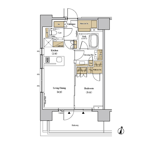 ザ・パークハビオ代々木(1LDK[F1-type]：42.93㎡)の間取り画像