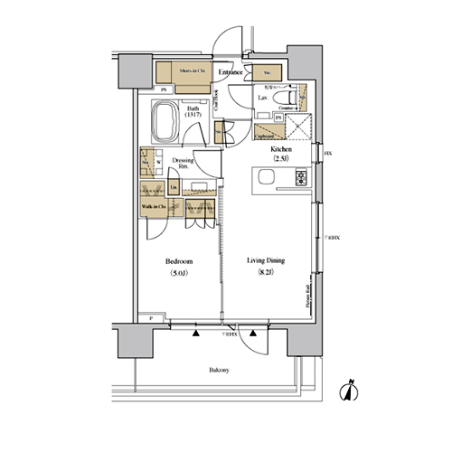 ザ・パークハビオ代々木(1LDK[F2-type]：42.93㎡)の間取り画像