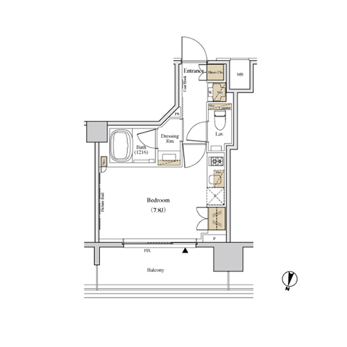 ザ・パークハビオ代々木(1R[B-type]：24.10㎡)の間取り画像