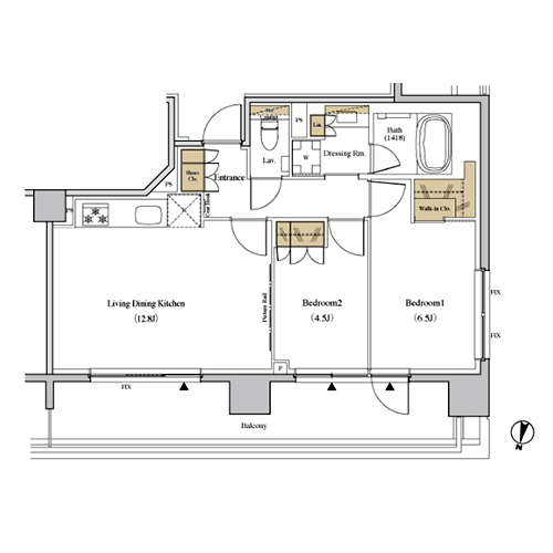 ザ・パークハビオ代々木(2LDK[G1-type]：56.46㎡)の間取り画像
