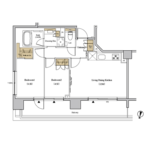 ザ・パークハビオ代々木(2LDK[G2-type]：56.46㎡)の間取り画像